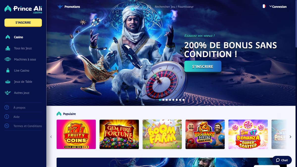 Interface du Casino Prince Ali